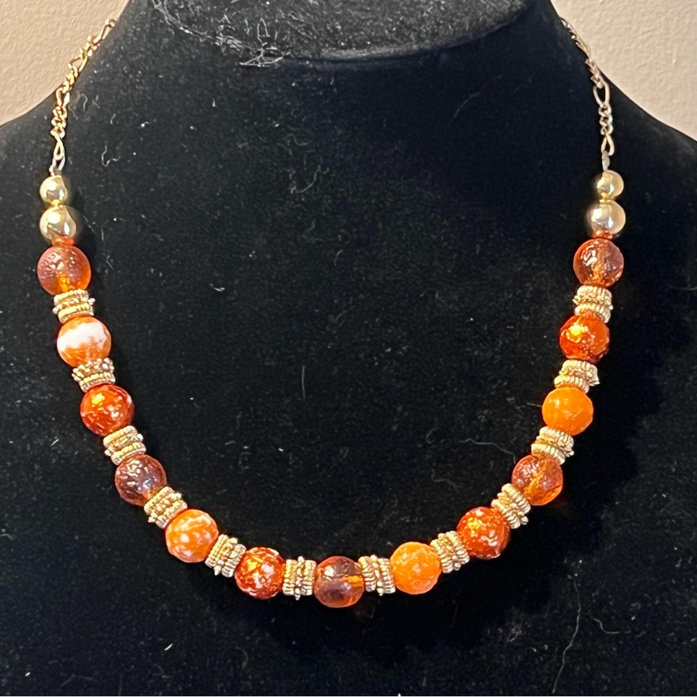 Orange and Gold Beaded Adjustable Vintage Necklace